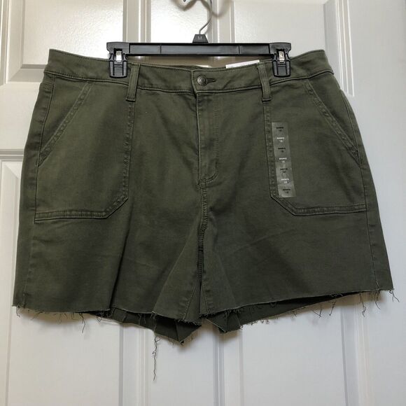 SONOMA WOMEN'S SHORTS HIGH RISE OLIVE GREEN DEMIN SIZE 12, 18 Distressed Hemline - Picture 4 of 8